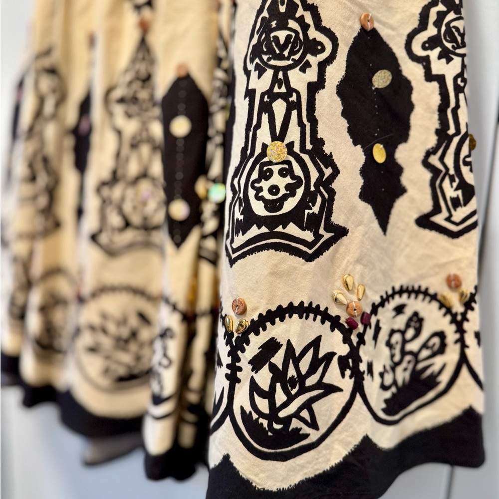 Sandy Arkman Cream and Black Women's Boho Sequin Skirt - Picture 5 of 7